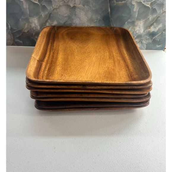 Monkey Pod Wood 12" Serving Plates Tray Platters Mid Century Modern Set of 7 - Picture 1 of 16